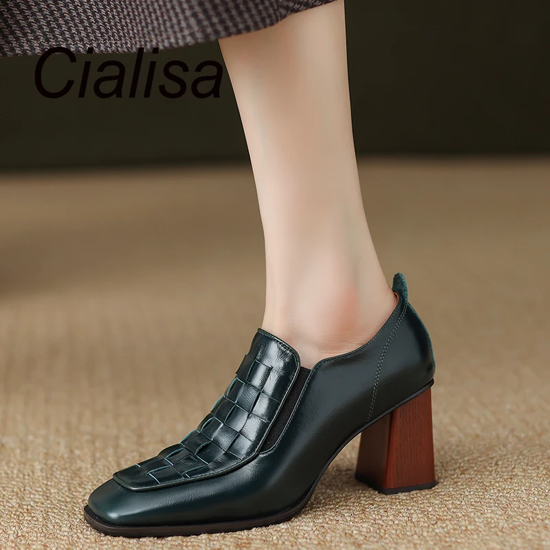 

Cialisa Genuine Leather Shoes For Women Autumn High Quality Square Toe Elegant Handmade High Heel Pumps Office Lady Footwear New