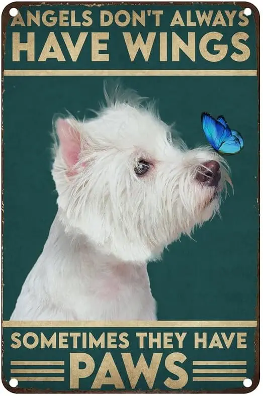 Винтажная металлическая жестяная вывеска LNU West Highland White Terrier - ангелы не всегда