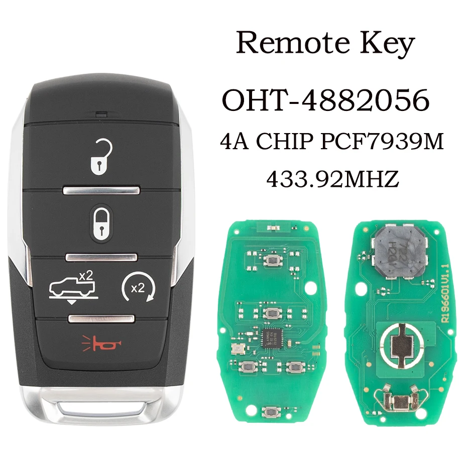 

SilKY OHT-4882056 4A PCF7939M чип 433 МГц Keyless Go автомобильный дистанционный ключ 68291687AD для Dodge RAM 1500 TRX Pickup 2019 2020 2021