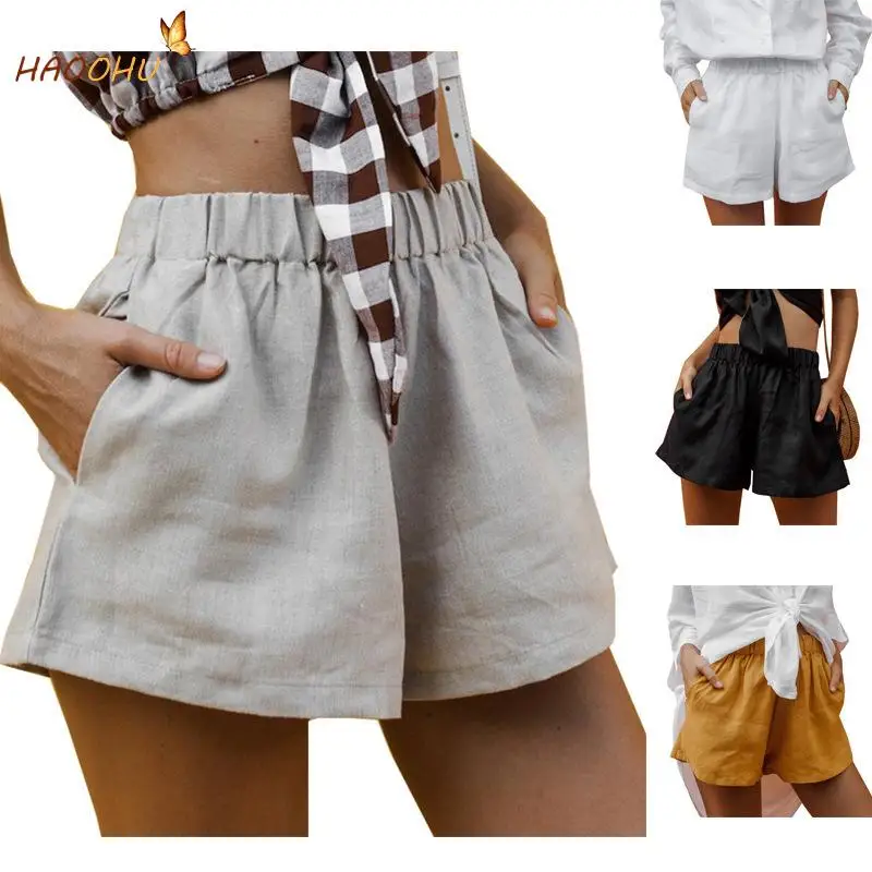 2022 Summer Casual Shorts High Waist Flax Shorts Women Solid Wide Leg Loose Cotton Short Pants Breathable Bottom Pant Trendy