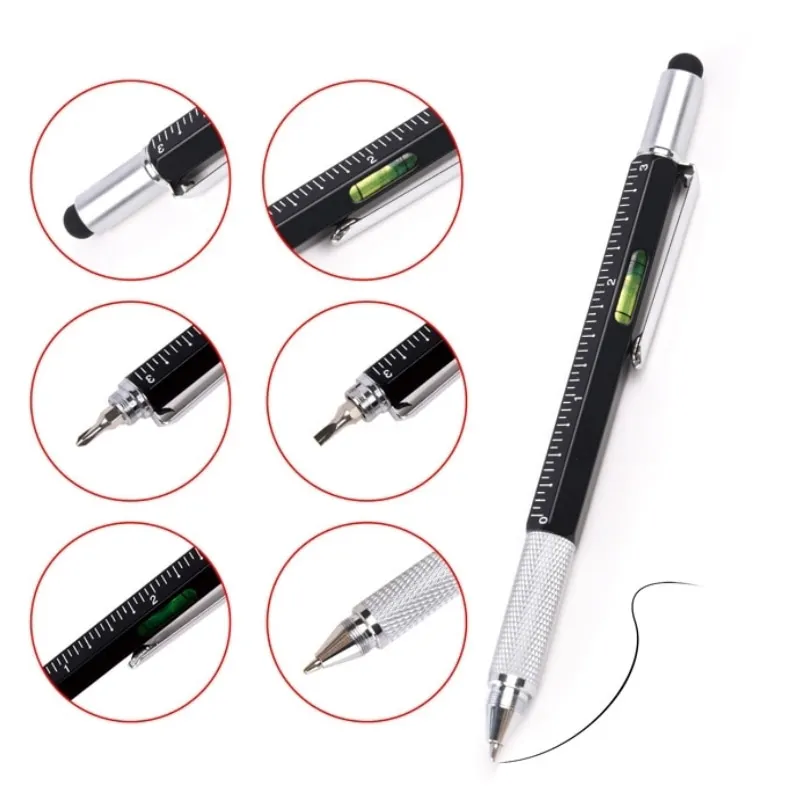 

7 in 1 Multitool Screwdriver Pen Tech Tool Kit with Ruler Levelgauge Ballpoint Pen and Refills Capacitive pen Gift Pen for Men