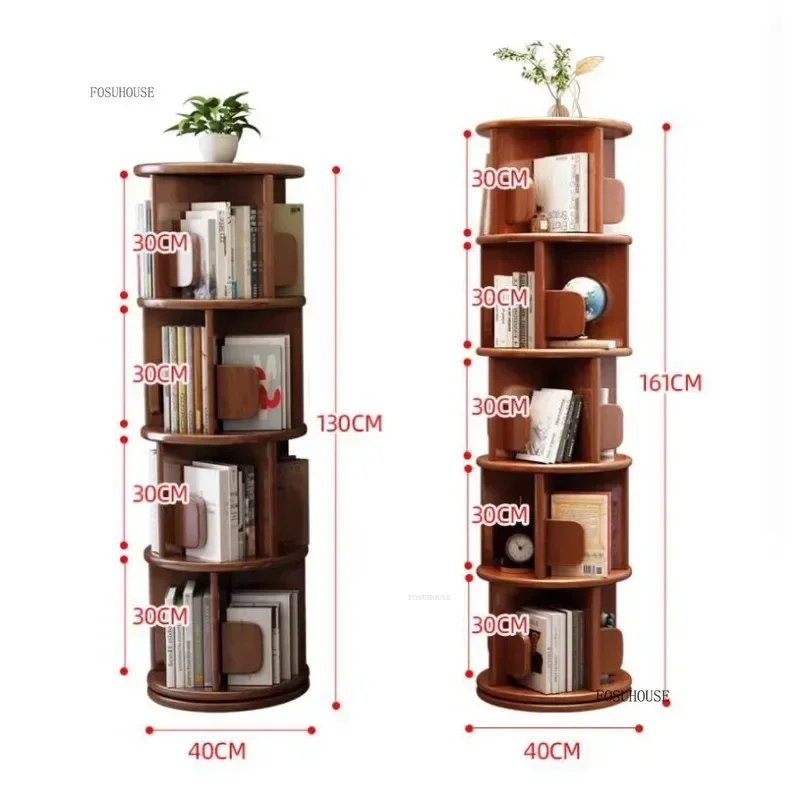 Деревянная вращающаяся книжная полка напольная для шкафа на 360° скандинавская