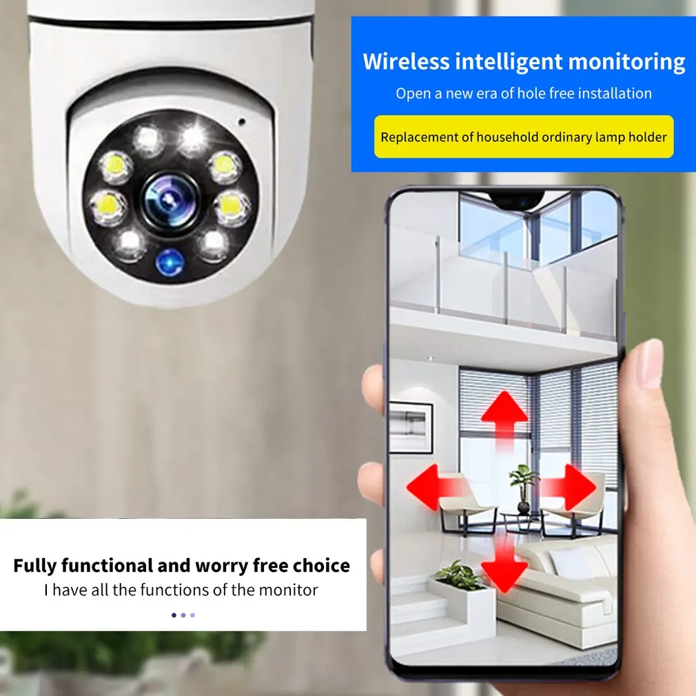 5G Wifi E27 Bulb Surveillance Camera Night Vision Full Color Automatic Human Tracking 4X Digital Zoom Video Security Monitor Cam