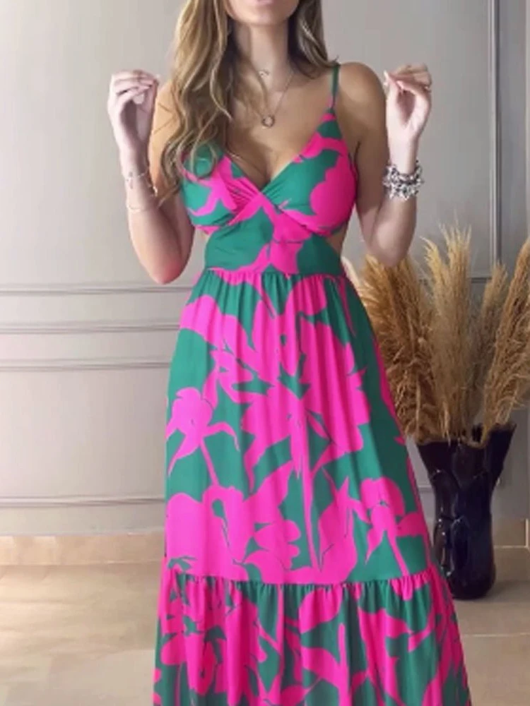 Ellafads женское летнее платье сексуальное макси с V-образным вырезом и вырезами