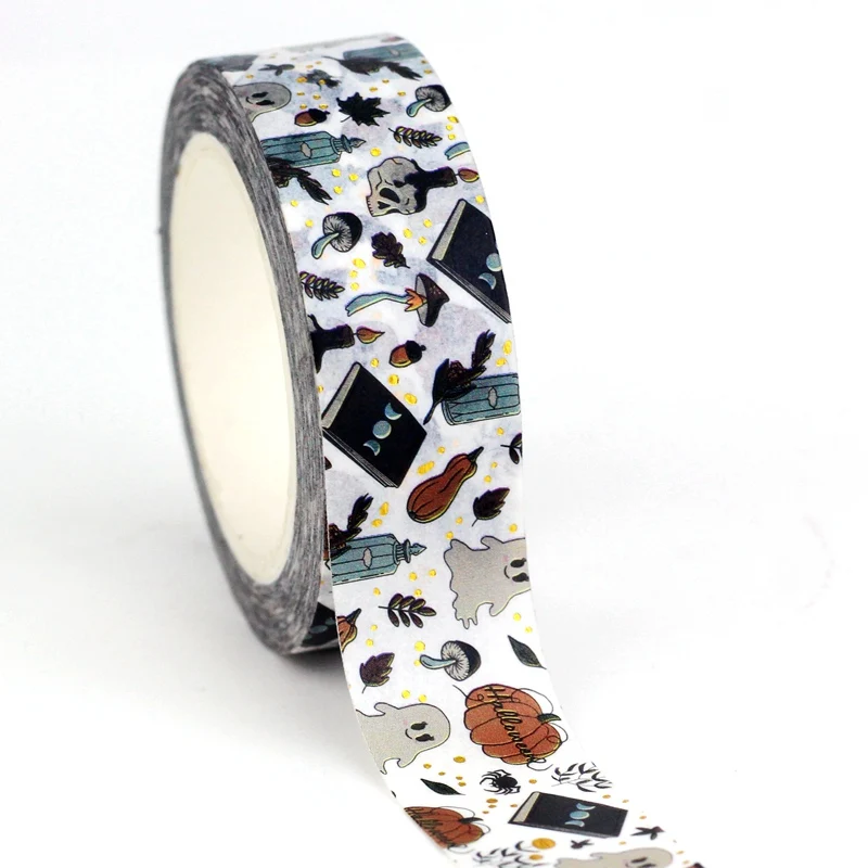 

Новинка, 1x10 м, Декор, грибы, листья, тыква, призрак, Луна, Золотая фольга, оформление Хэллоуина, ежедневник, Маскировочная лента, кавайная Канцелярия