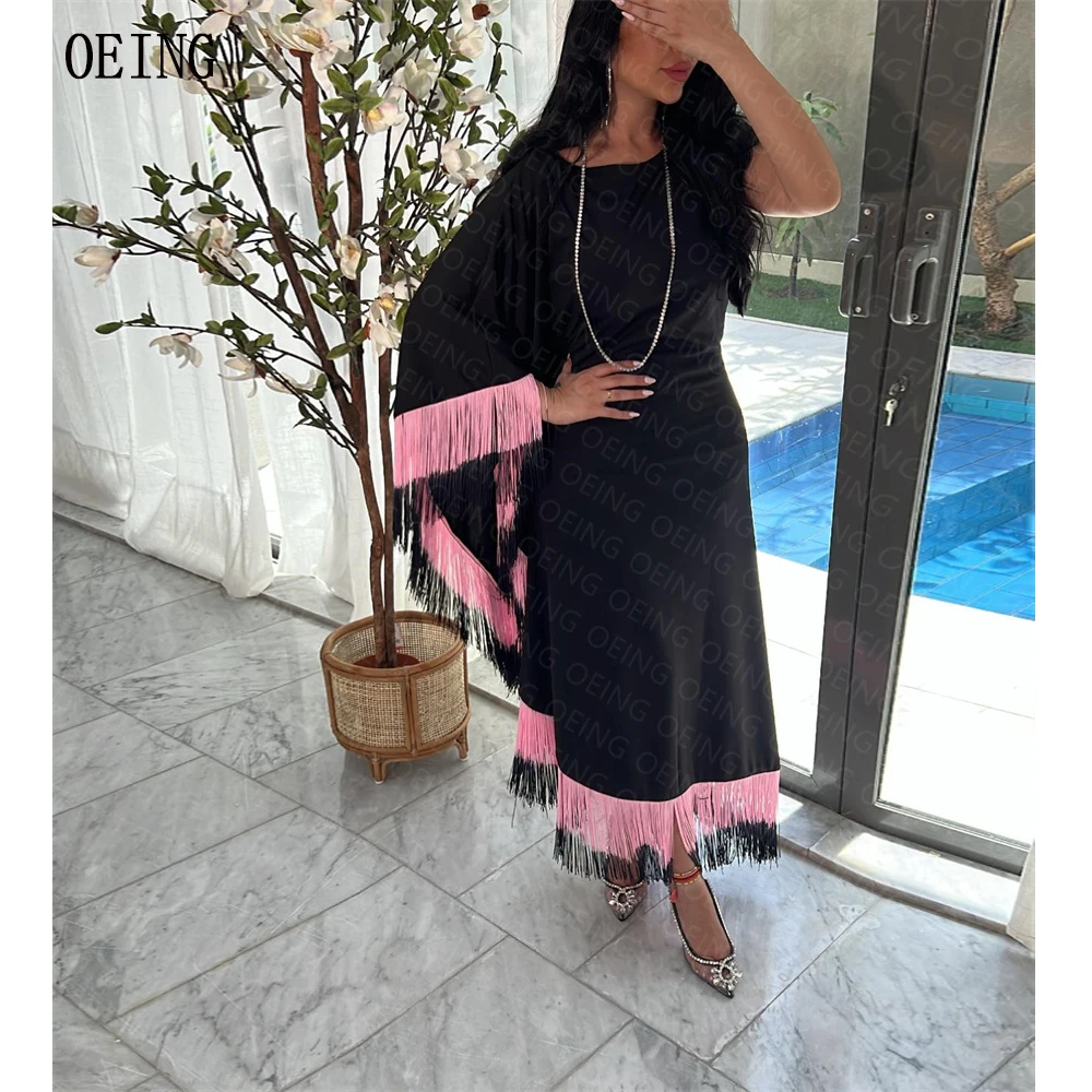 

OEING Black One shoulder Formal Evening Gown Garment Elegant Tassel Ankle Length Elbise Kadın Plus Size Custom Made Outfit