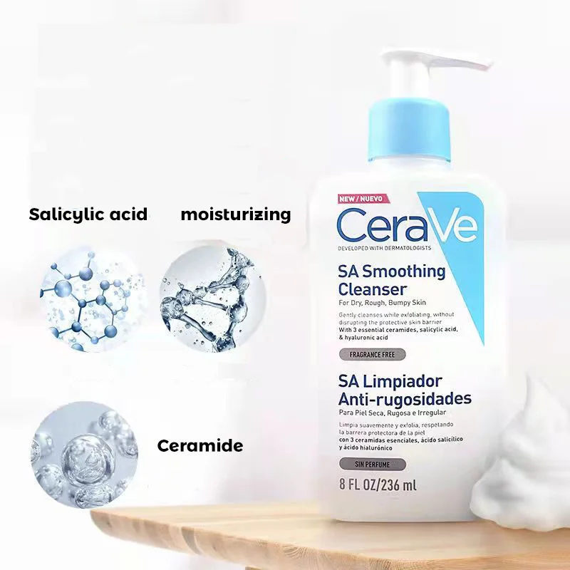 

New Cerave SA Smoothing Cleanser Hydrating Foaming Face Moisturizing For Oily Dry Skin Moisturising Lotion Skin Care 236ml
