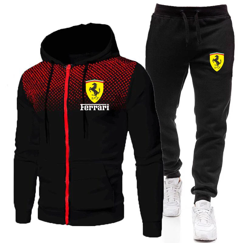 

Мужская Новая Спортивная одежда Ferrari на весну и осень, спортивная одежда из 2 предметов, куртка + брюки, Мужская модная одежда с принтом, женск...