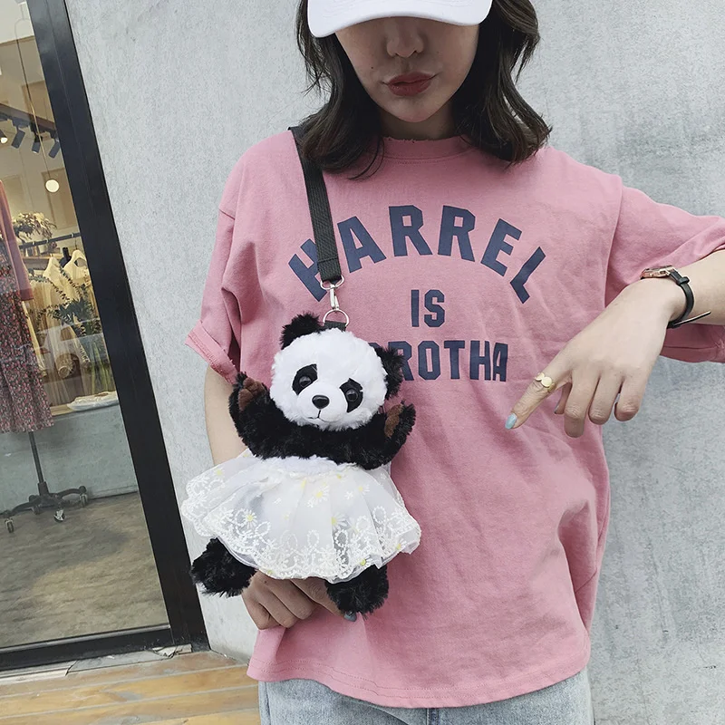 

Korean women cute plush bag Girl panda doll toy shoulder bag female cartoon messenger bag