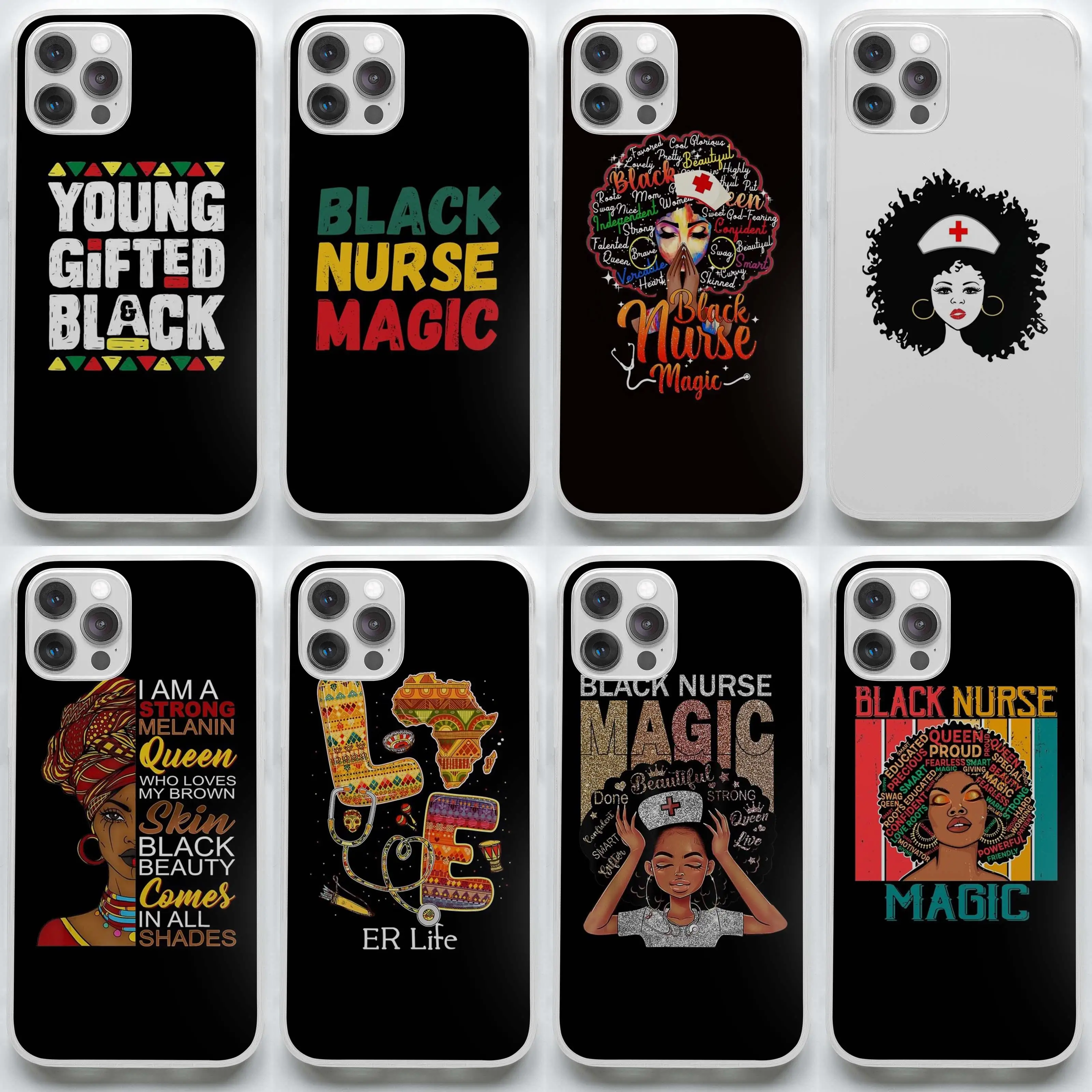 

Black Nurse Afro Magic Young Gifted And History Month African Am Phone Case for iPhone 11 12 13 Pro Mini X XS XR 7 8 Plus