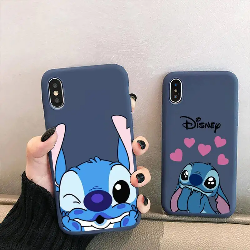 

Cute Cartoon Stitch Phone Case for iPhone 13 12 mini 11 Pro XS MAX X XR 7 8 6 Plus Candy Color blue Soft Silicone Cover