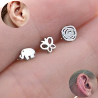 1 pair 0 8x6mm 20g bar surgical steel elephant ear studs rose helix tragus piercing butterfly cartilage earrings lobe jewelry
