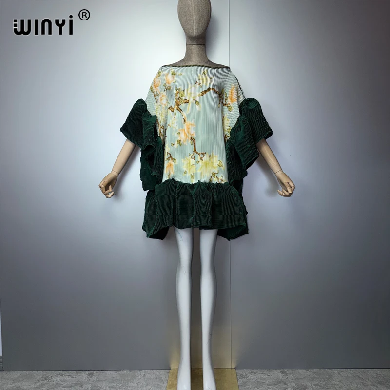 Фото Элегантное плиссированное короткое платье WINYI для женщин, пляжная накидка, кафтан, абайя, мусульманская мода, роскошная вечерняя одежда для Дубая №2