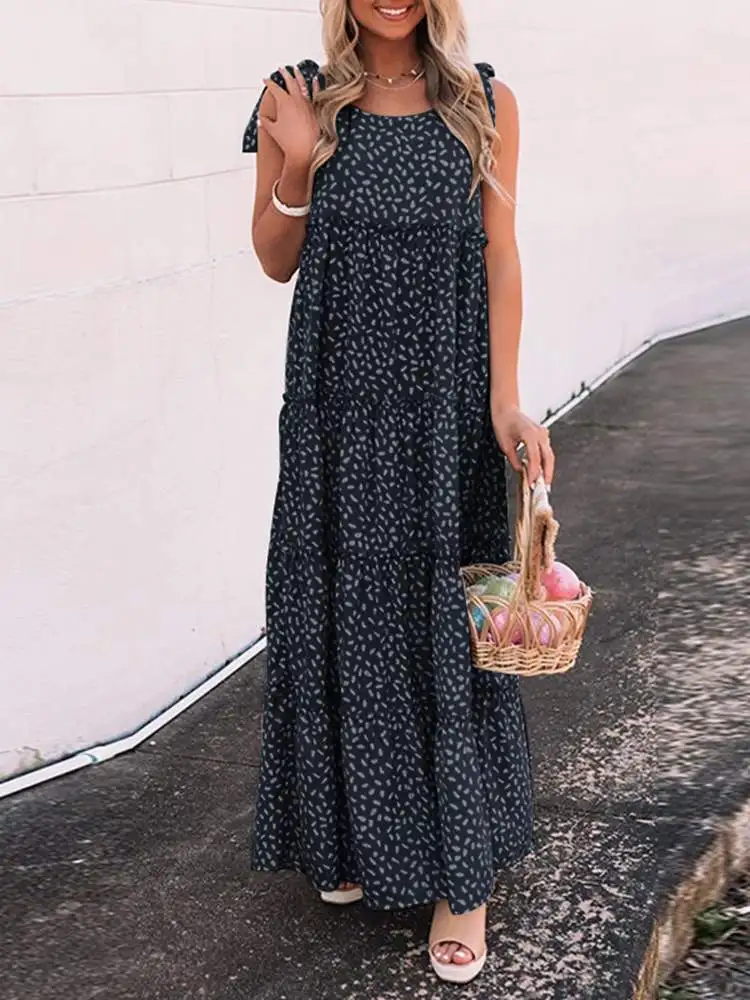 

Платье ZANZEA в богемном стиле на бретелях, летний сарафан в горошек, женское платье с принтом и оборками, Женский Повседневный Халат