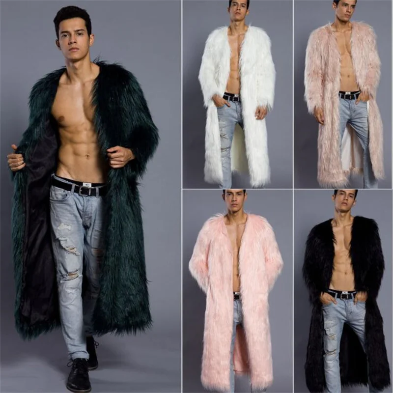 Autumn long faux mink leather jacket mens winter thicken warm fur leather coat men slim jackets jaqueta de couro fashioro