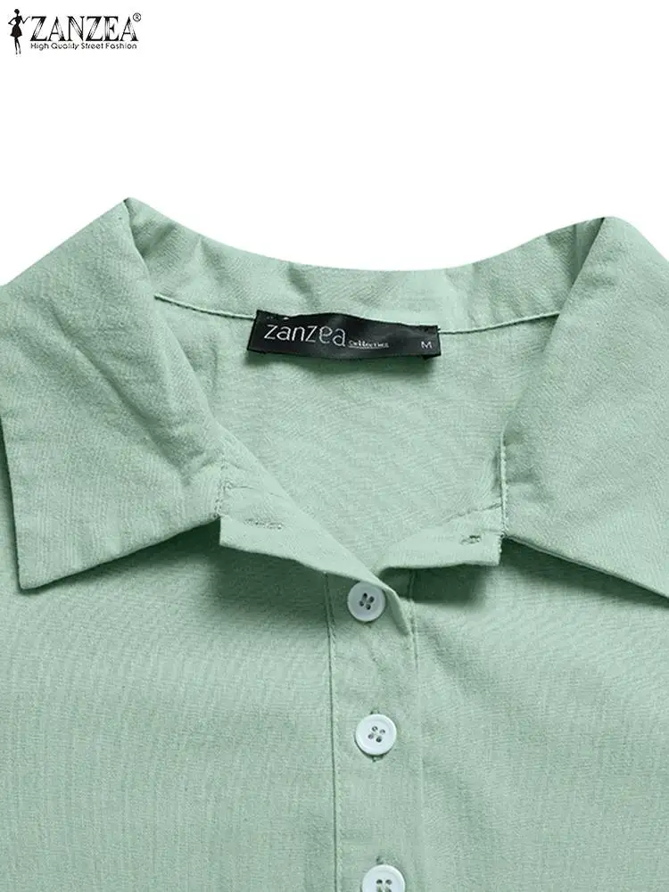 Платье-рубашка ZANZEA женское средней длины элегантный винтажный Однотонный