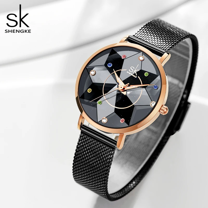 Enlarge Shengke Fashion Diamond Women Watches Hot Sales Woman's Quartz Wristwatches Top Luxury Ladies Clock SK Original Mujer Montre