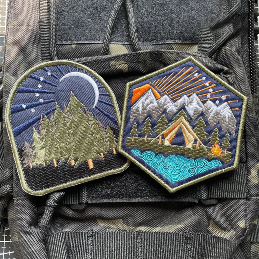 

Glow Hook and Loop Patches for Clothing Deep Forest Moon Embroidery Patch Tactical Armband Morale Badge on Backpack Hat Applique