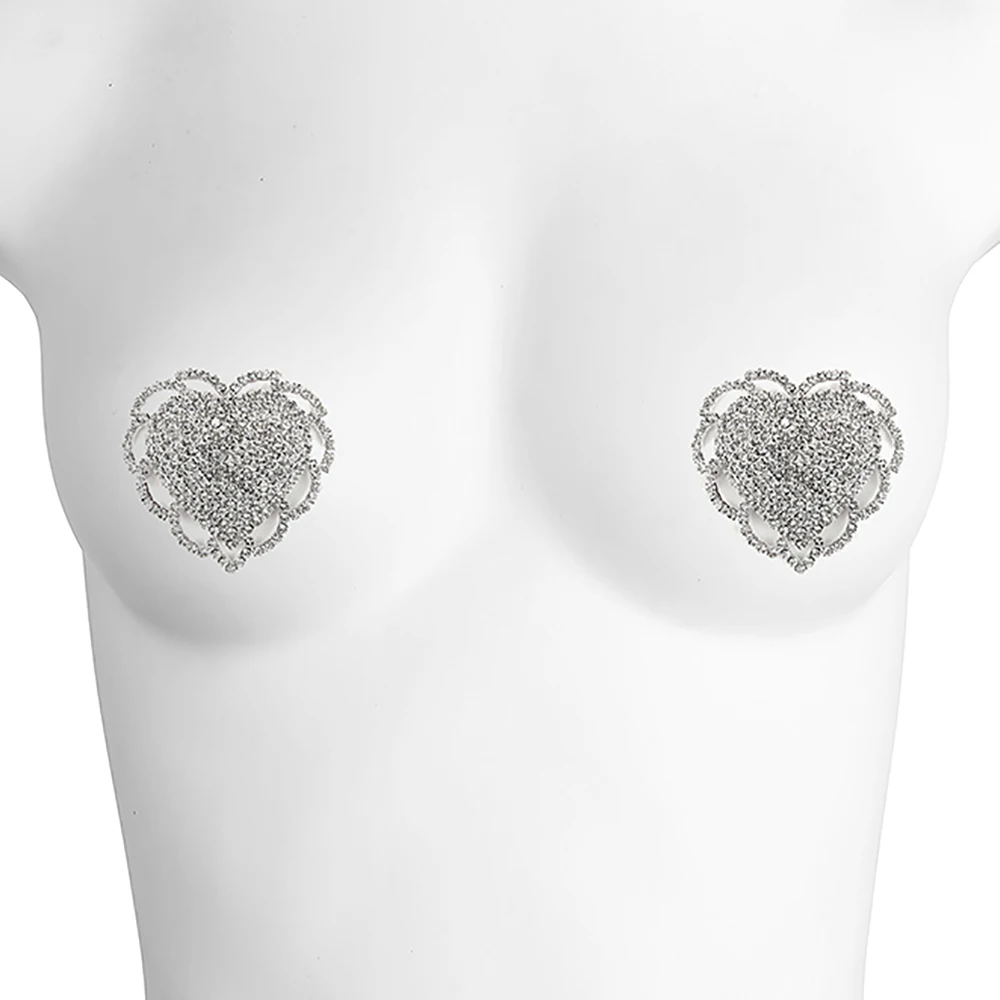 Women's 1 Pair Rhinestone Nipple Cover Sexy Metal Reusable Breast Stickers Protector Crystal Silicone Nipple Pasties Bra Pads