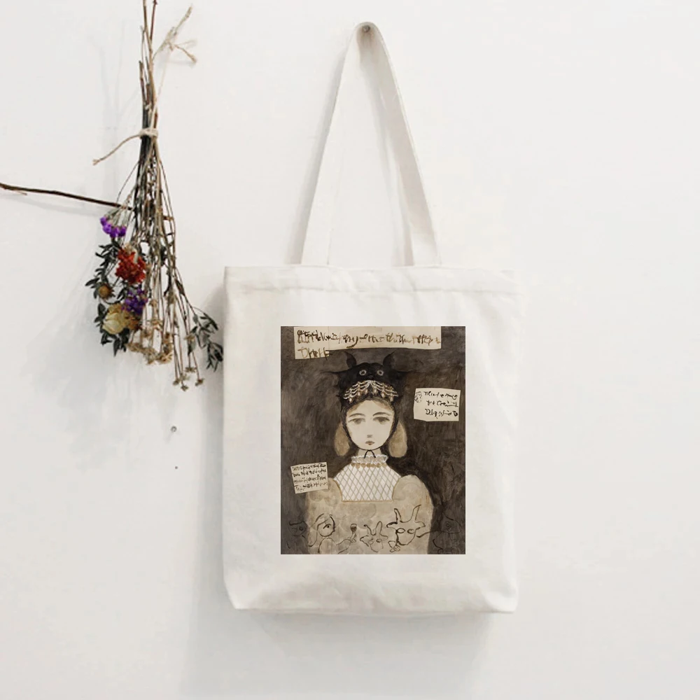 

Модная холщовая ретро-сумка с мультяшным принтом, женская модная Повседневная белая сумка для покупок