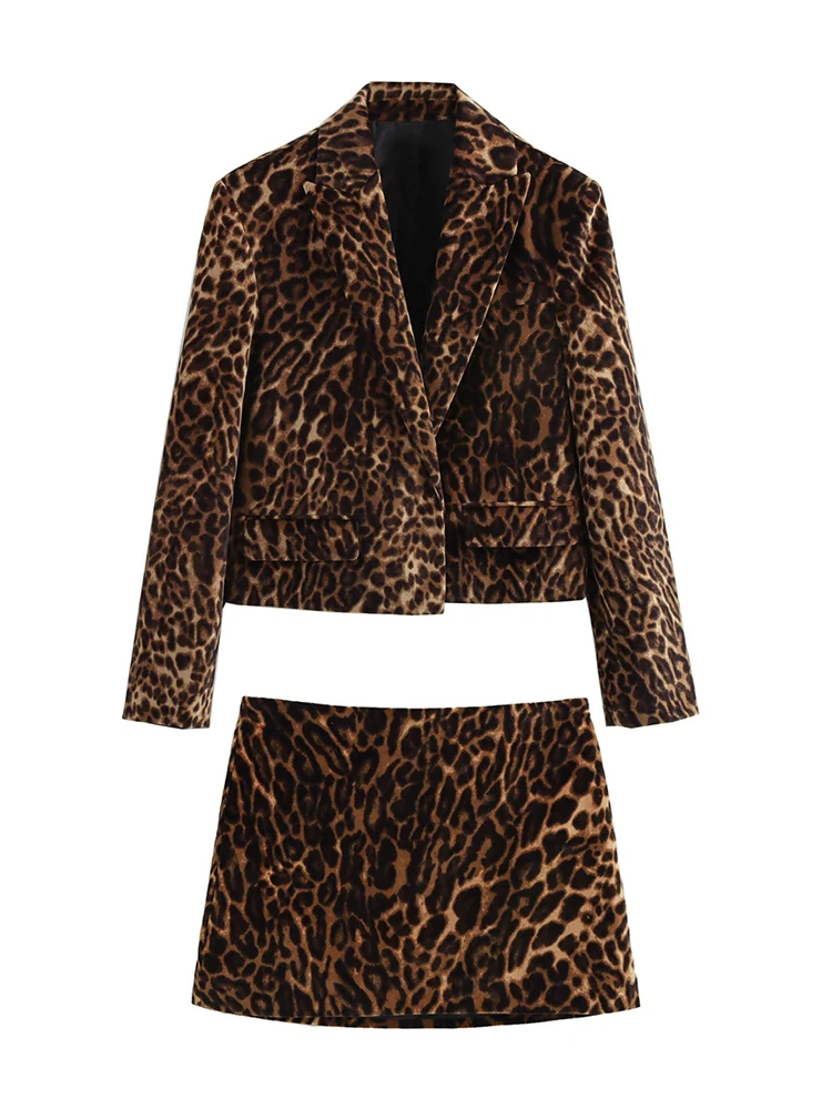 Комплект из 2 предметов осенний повседневный женский леопардовый костюм