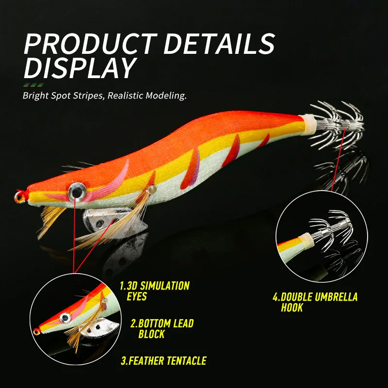 Ardea Artificial Wood Shrimps Lures 1Pcs  2.5# 3.0# 3.5# Umbrella Double Hook Squid Cuttlefish Jig Egi Lure Tackle