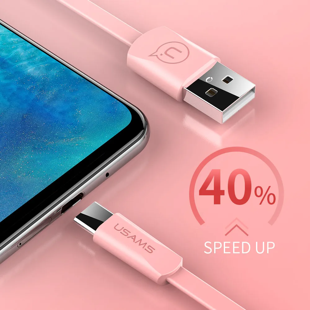 USAMS 3pcs U2 1.2m 2A Flat USB A to Lightning Type C Micro USB Phone Cable For iPhone Huawei Xiaomi Samsung Data Sync Cable