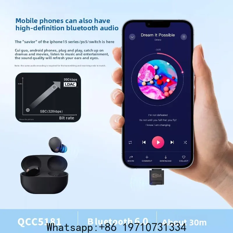 Фото QCC Core 5.4 Bluetooth 6.0 LDAC Audio USBC Transmitter APTX LOSSLESS HD LL AD №4