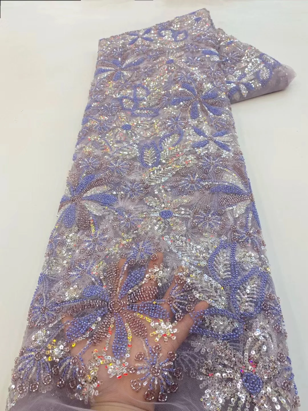

Французская Тяжелая кружевная ткань ручной работы из бисера, африканская Роскошная сетка с блестками и вышивкой, кружевная ткань для свадебных выпускных платьев, шитье