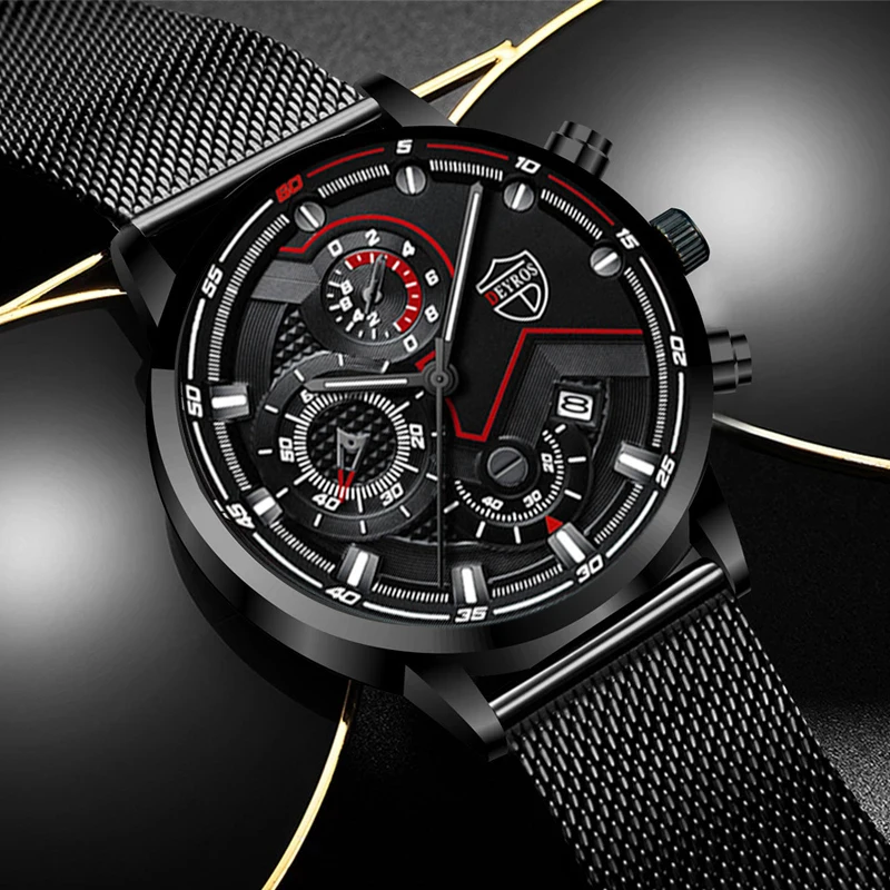 

Luxury Mens Quartz Stainless Steel Mesh Belt Casual Watches Men Leather Business Date Luminous Watch reloj hombre