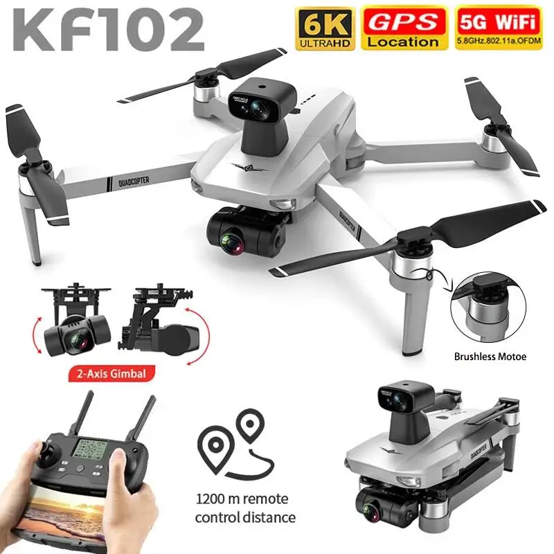 

2021 New KF102 Max GPS Drone 4k Profesional FPV HD Camera Drones 2-Axis Gimbal Brushless Motor RC Quadcopter VS SG906 Max Pro2