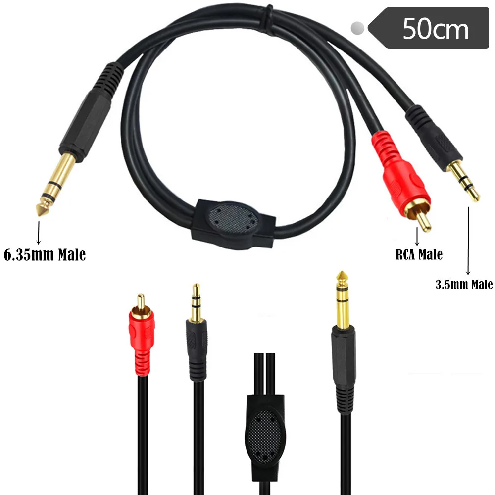 

3.5mm 1/8" Male to 6.35mm 1/4" Male TRS Stereo Audio Cable,6.35mm Male to RCA Male Audio Cable Extension Cord 0.5M