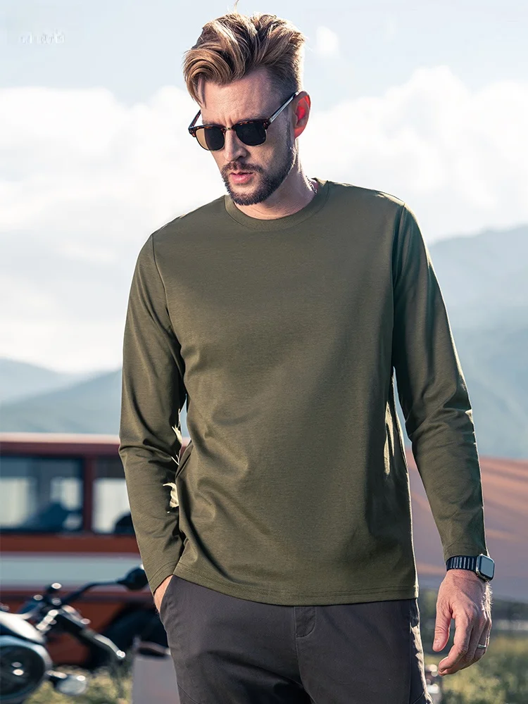 Yingjilun Smooth Mercerized Cotton Long sleeves Shirt Men's Spring and Autumn European American Simple Letter Embroidery ...