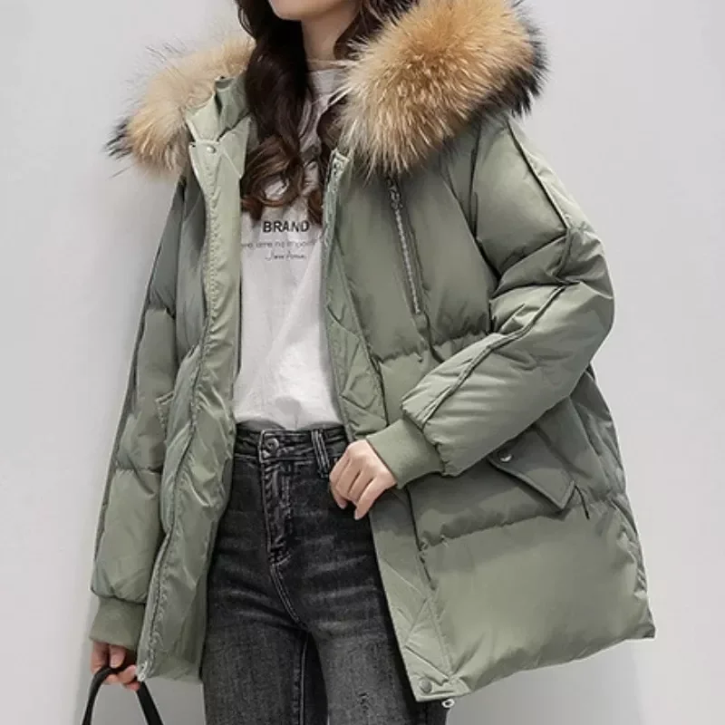 

Winter Down Jacket Women Oversized Hooded Parkas Solid Casual Thicken Jackets Korean Long Sleeved Paded Coat Casaco Feminino