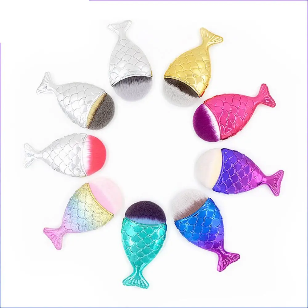 Ful Soft Face Blush Powder Brush Mermaid Shape Round Flat Angled Head