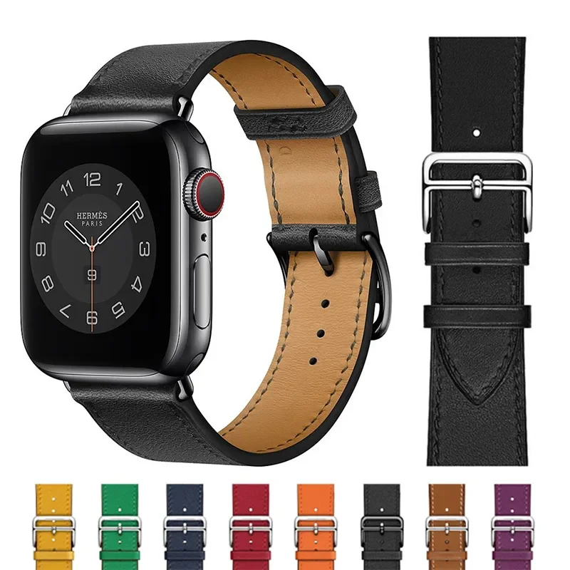 

Leather Strap For Apple Watch Band 49mm 44mm 40mm 41mm 38mm 42 Single Tour Bracelet Correa iWatch Ultra 2 Series 9 8 7 SE 6 45mm