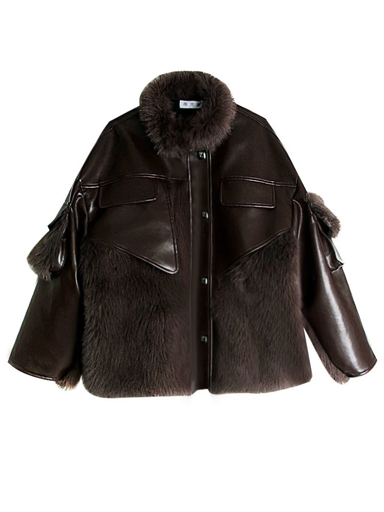 Женское пальто BZVW осень-зима 2023 винтажное меховое с карманами для офиса женское