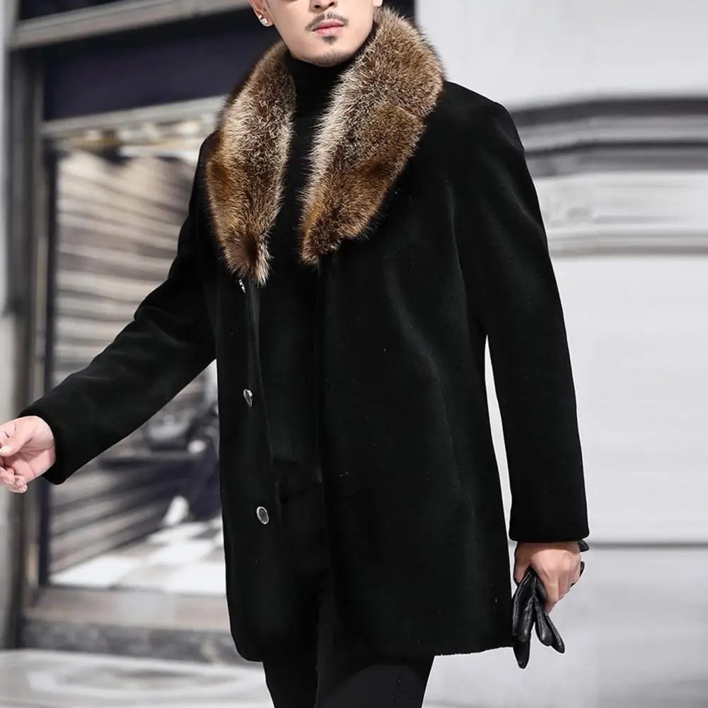 

Men Jacket Single-breasted Temperament Keep Warm Turn-down Collar Buttons Windbreaker Men Woolen Coat for Trip