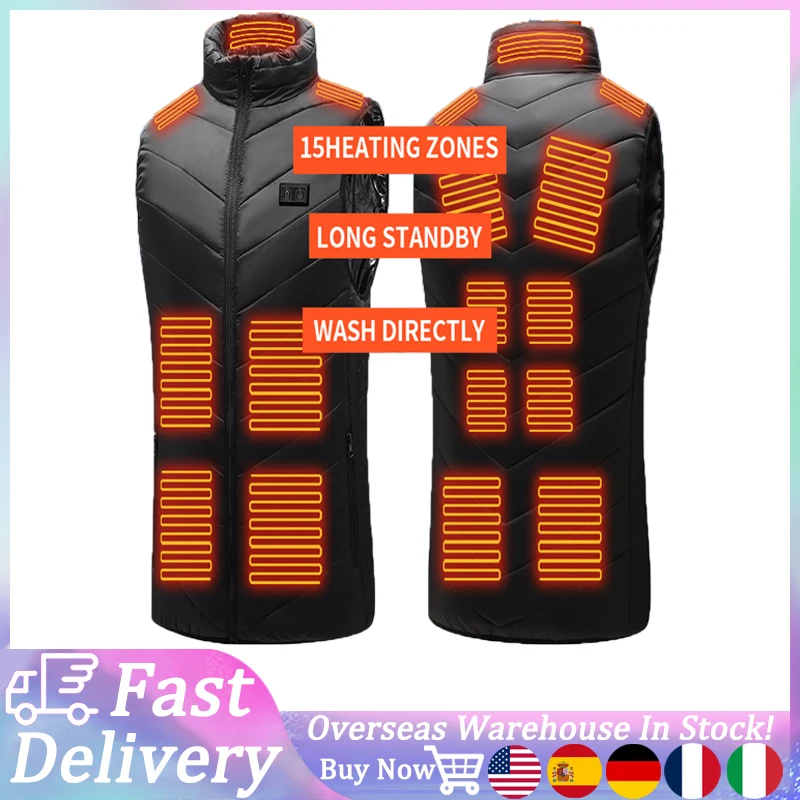 

Жилет с подогревом для мужчин и женщин, моющаяся зимняя безрукавка с 3 уровнями нагрева, умный обогреватель, 15 зон