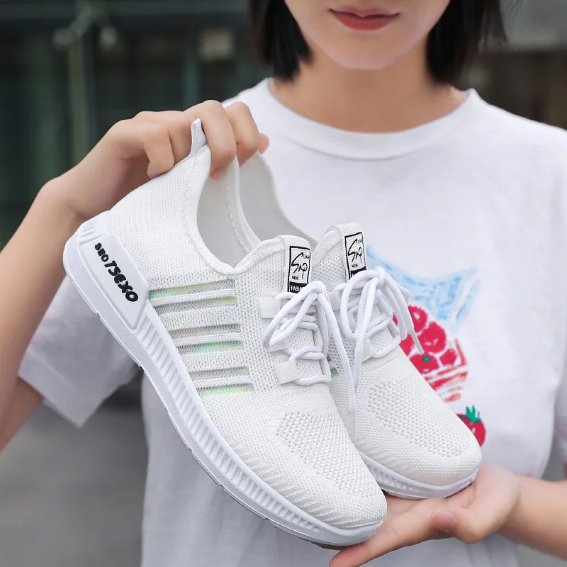 

New Shoes Women's 2022 New Soft-soled Flying Woven Running Shoes Casual Sports Shoes White Sneakers Women Platform Shoes