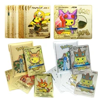 11pcsbag pokemon gold sliver cards english spanish charizard pikachu gold foil card vmax collection battle trainer childen toys