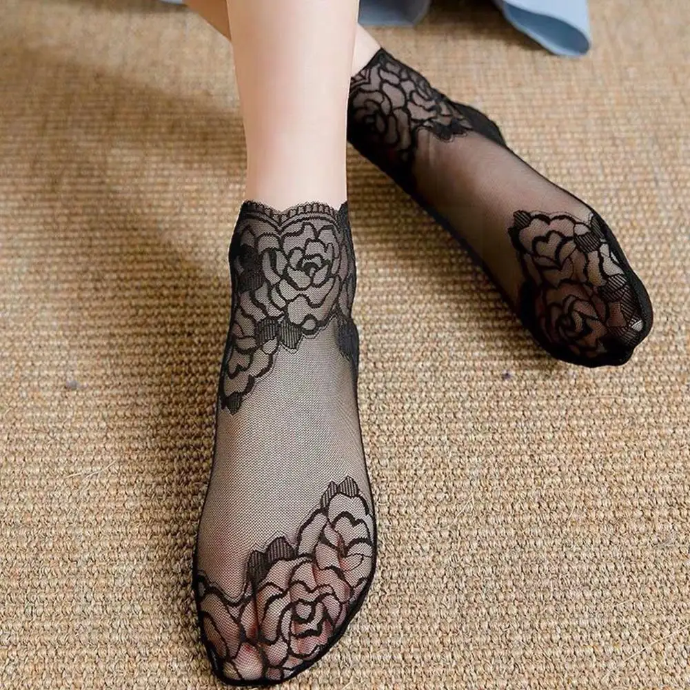 

1pair Silk Socks Women Embroidery Crew Cotton Colorful Elasticity Socks Ankle Women Women Sock Cool Thin Net Skin Yarn Thin E6w4