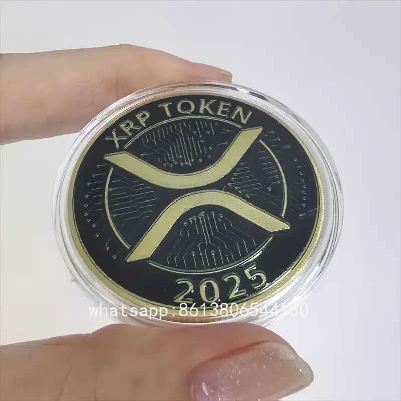 Фото Позолоченная памятная монета с жетоном рябью XRP 2025 года — коллекционный орнамент физической крипто-коллекции, подарки для хобби, любители криптовалюсти, фанаты №3