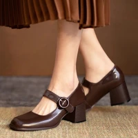 fashion design sense high heels chocolate color single shoes thick heel college style 2022 new retro mary jane shoes women