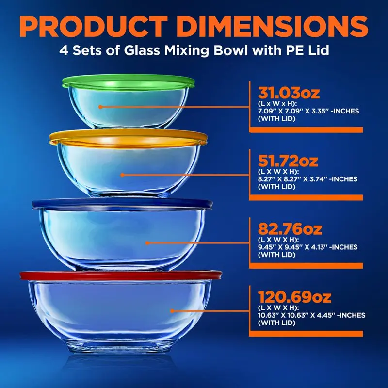 

& Measuring Cups 4 Sets Premium Mixing Bowls Stackable Meal-prep Container with Locking Lids & Measuring Cups, Perfect for Meal