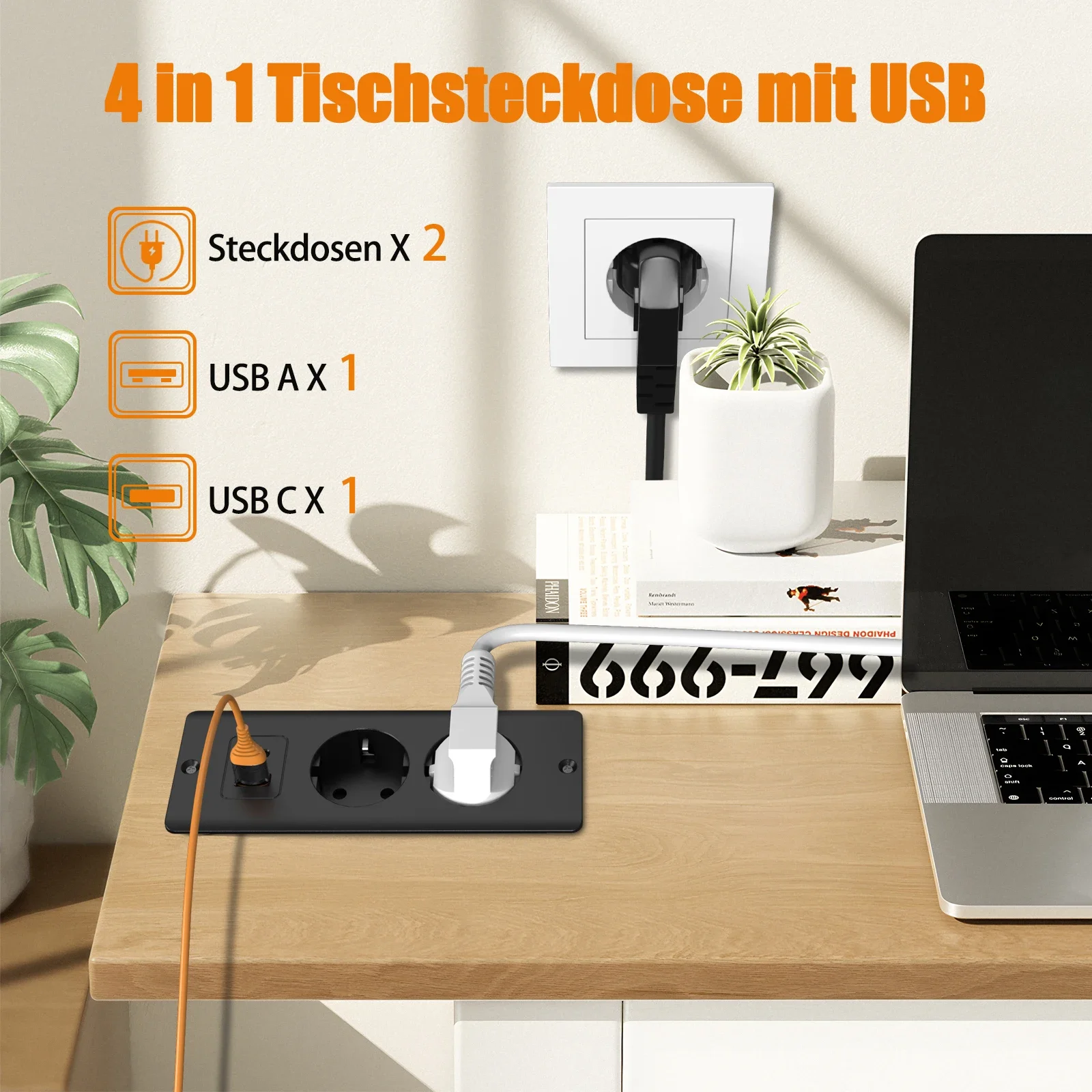 Фото HITRENDS EU настольный встроенный удлинитель 110 ~ 250 В 2 розетки переменного тока 1 настольная розетка USB 1 Type-C с удлинителем кабеля длиной 2 м №2