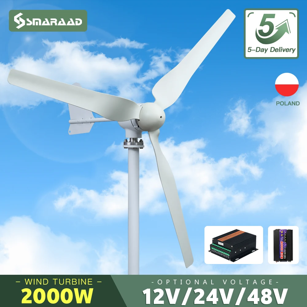

Horizontal Wind Turbine Generator 2kw 2000w 48V 24V 12V Free Energy Magnetic Dynamo Power Windmill Home Appliance Camping Solar