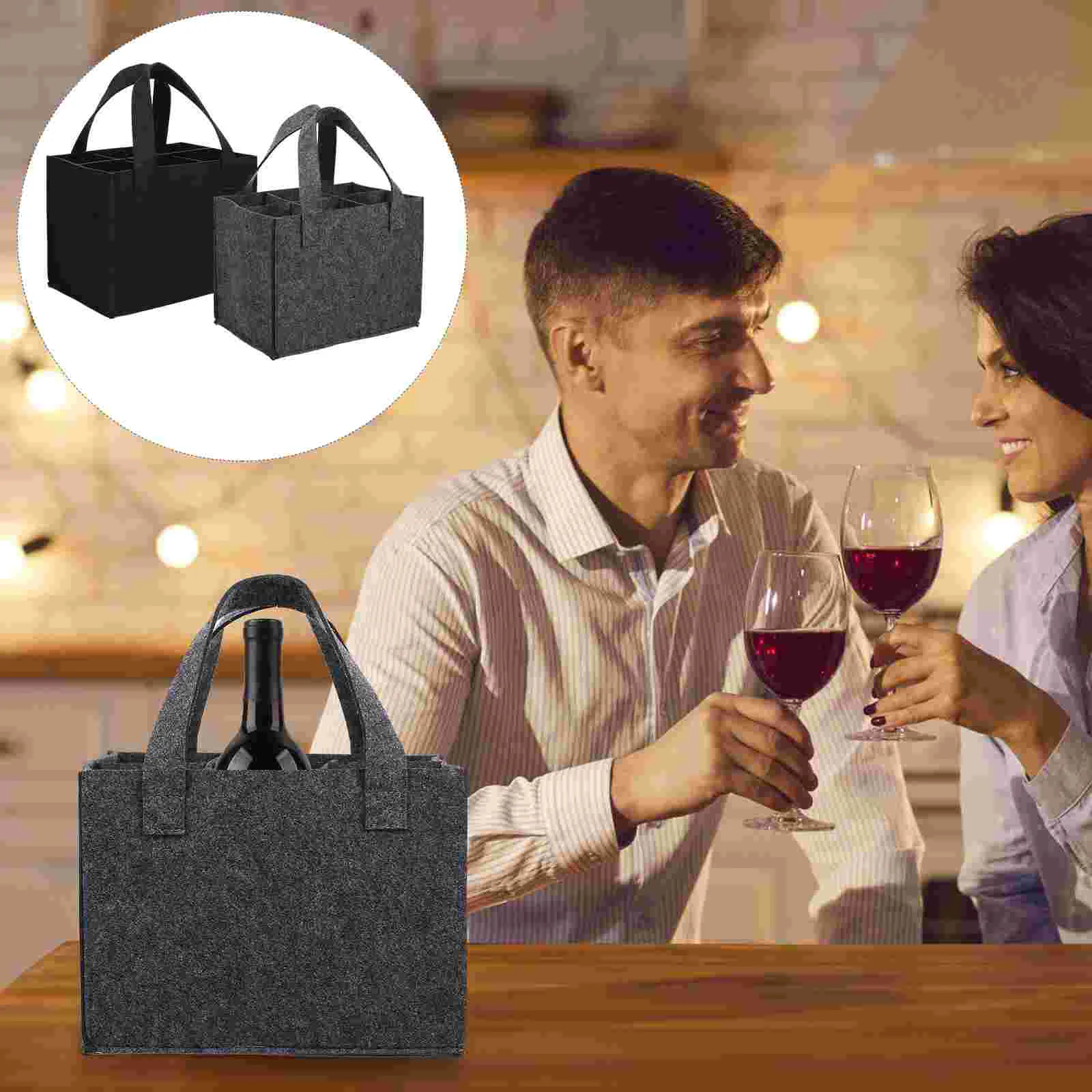 

2 Pcs Bag 6 Bottle Carrier Felt Tote Travel Gift Bottles Divider Wrap Bags