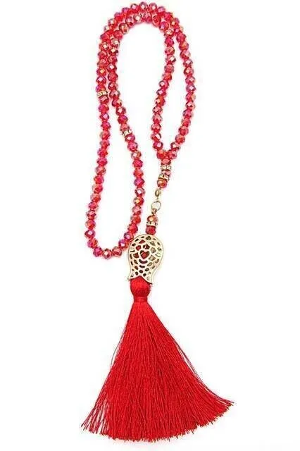 

IQRAH Tulip Pattern Tassels 99 lu Crystal Hajj Umrah Gift Prayer Beads-6mm Red