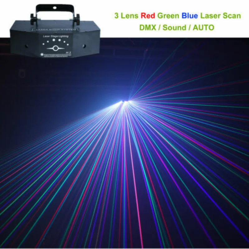 

RGB Beam Line Laser Light Pro 3 Lens DMX DJ Party Nightclub Show Club Professional Stage Lighting Wedding Holiday Party Lamp